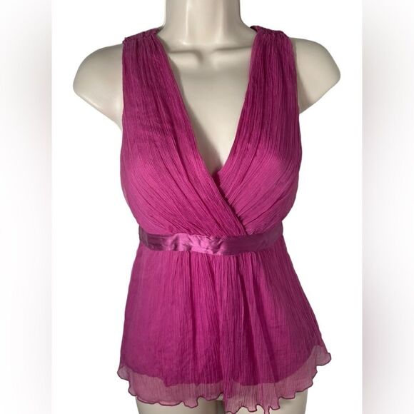 Saja Magenta Haze Y2K Silk Ruffle Tie Vintage Sleeveless Blouse - Picture 1 of 7